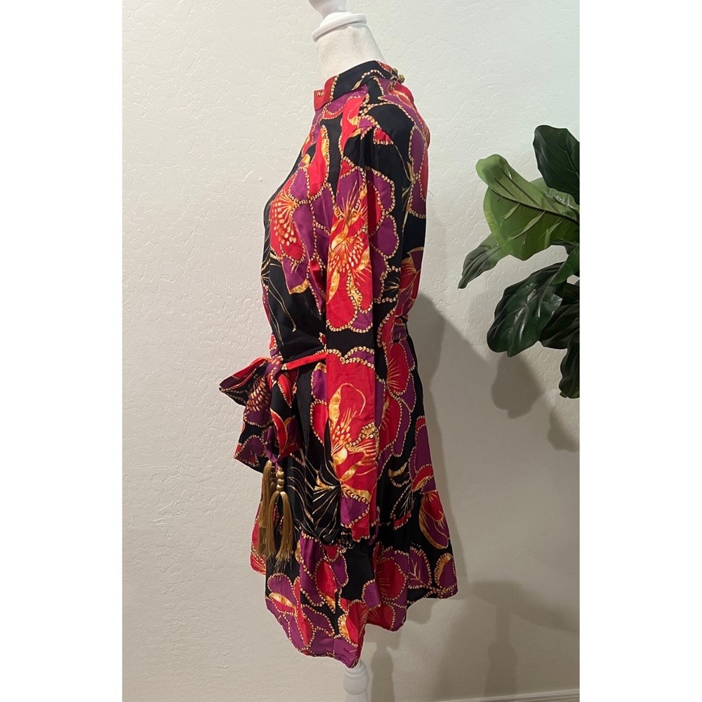 NEW FARM Rio Shiny Cheetah Floral Print Mini Dress With Belt Women's Size small - Picture 6 of 13